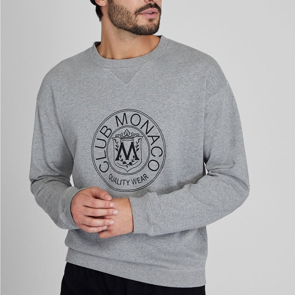 Reigning Champ X Club Monaco Men’s Crest Crew Sweatshirt in Gray Unisex Fit